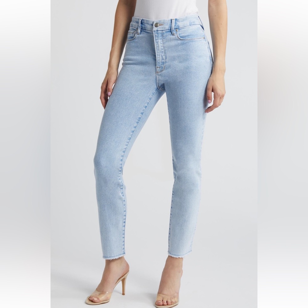 LIKE NEW Good American Classic Inset Ankle Slim Jeans in Indigo 454